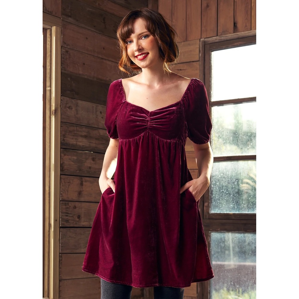 XL 71 ModCloth Who's My Sweetheart Burgundy Velvet Babydoll Dress 1X